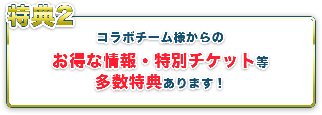 特典2 コラボチーム様からのお得な情報・特別チケット等多数特典あります！